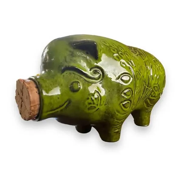Large MCM Vintage 60s Piggy Bank Green Cali USA Cork Mid Century